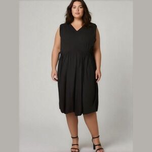 Tahari Black Sleeveless V-Neck Midi Dress Plus Size 3X NWT Adjustable Waist
